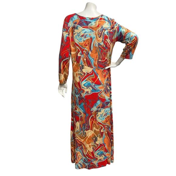 Colleen Lopez 3/4-Sleeve Knit Maxi Dress Women's XL Artsy Summer Beachy Vacation - Picture 5 of 11